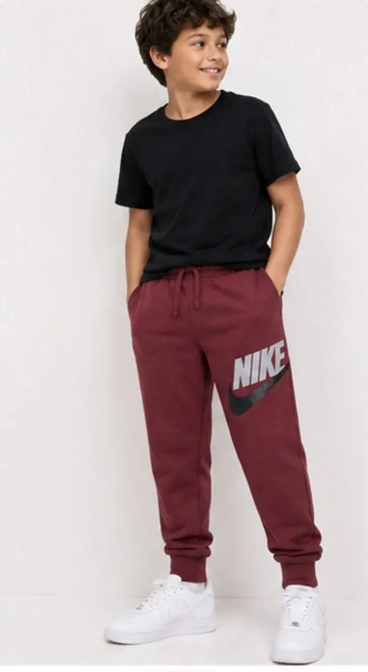 Nike Boys Large Burgundy Logo Jogger Sweatpants Fleece Swoosh Athletic